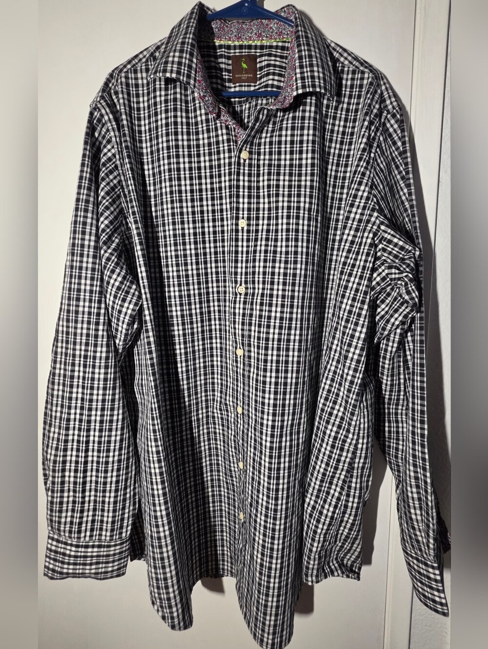 Tailorbyrd Black & White Plaid Button-Down Shirt with Contrast Inner Collar